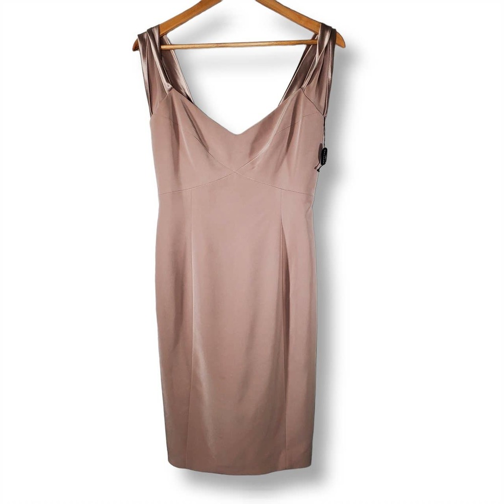Tahari Rolled Strap Sheath Dress Double Strap Tan Sheen Size 8